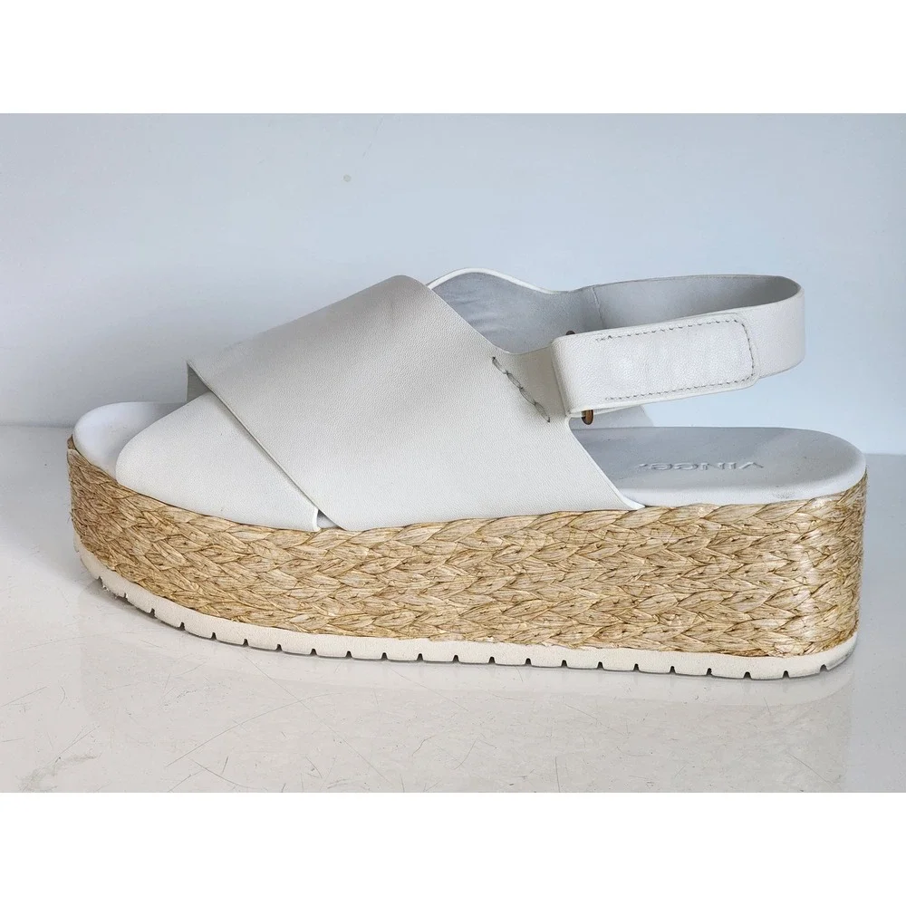 Vince Jesson White Leather Crossover Slingback Espadrille Platform Sandals 9